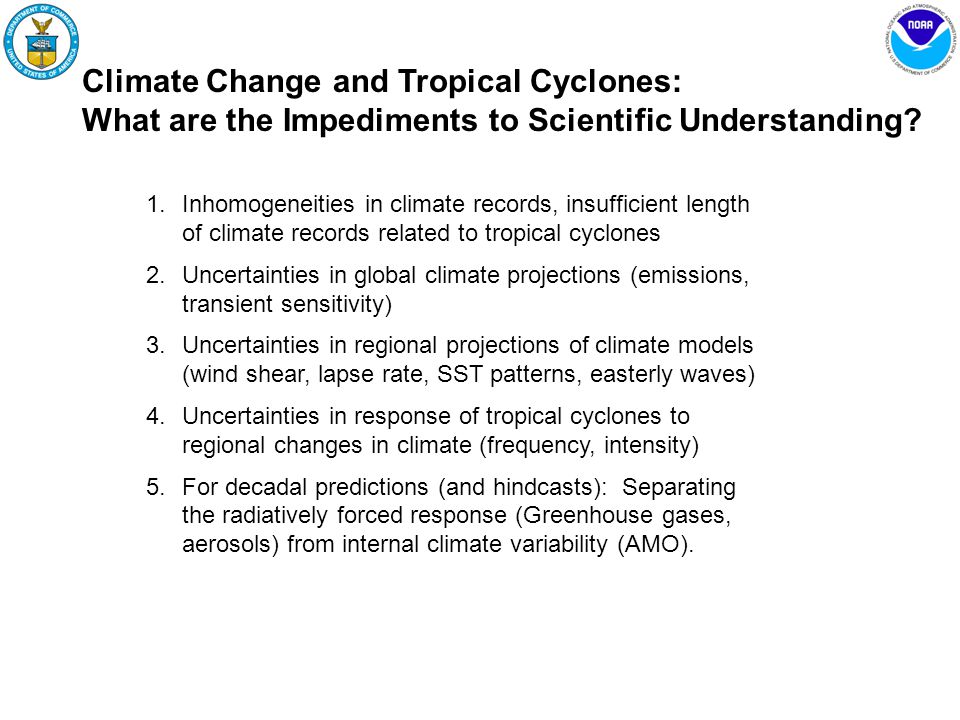 Climate Change and Tropical Cyclones: What are the Impediments to Scientific Understanding.
