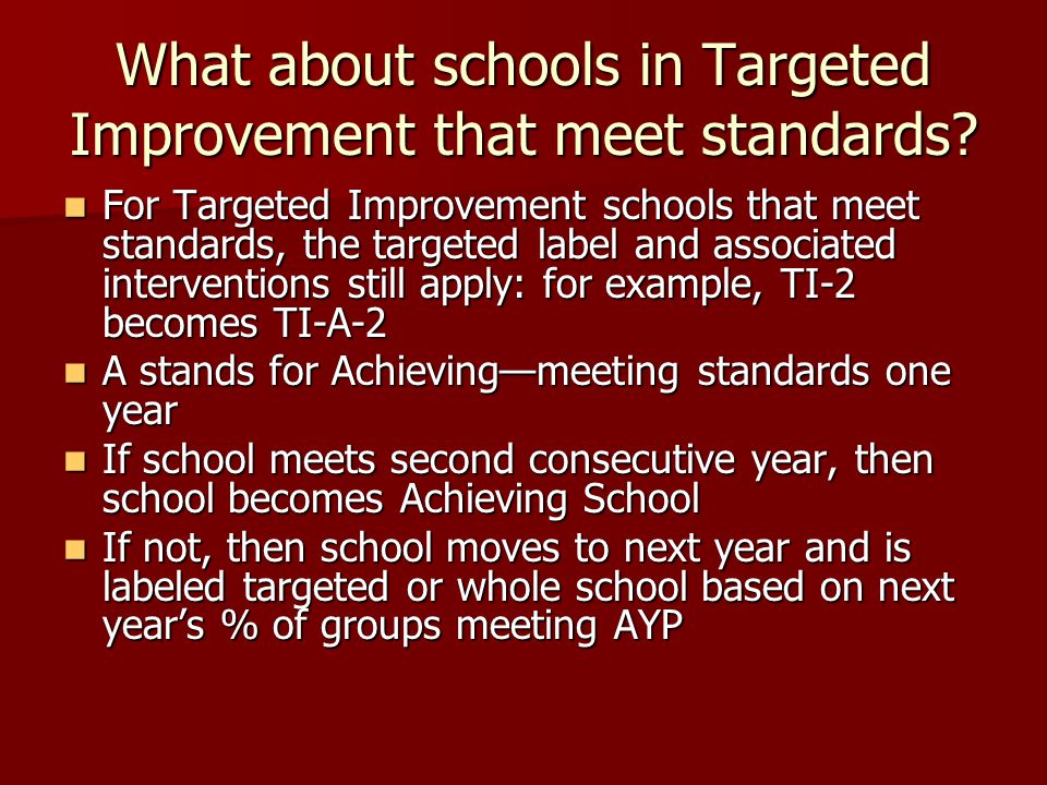 What about schools in Targeted Improvement that meet standards.