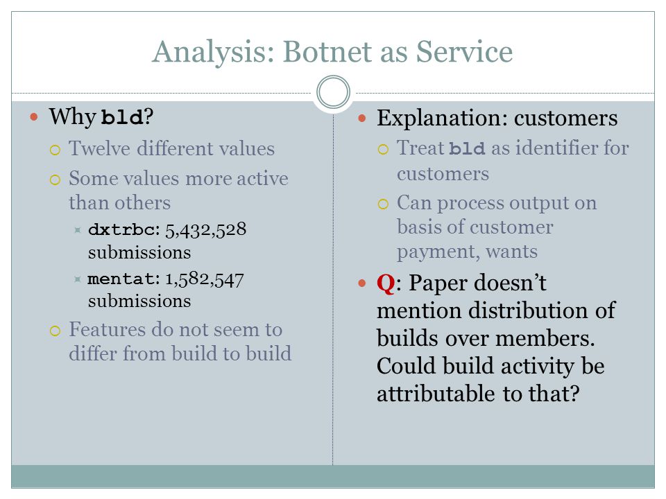 Analysis: Botnet as Service Why bld .