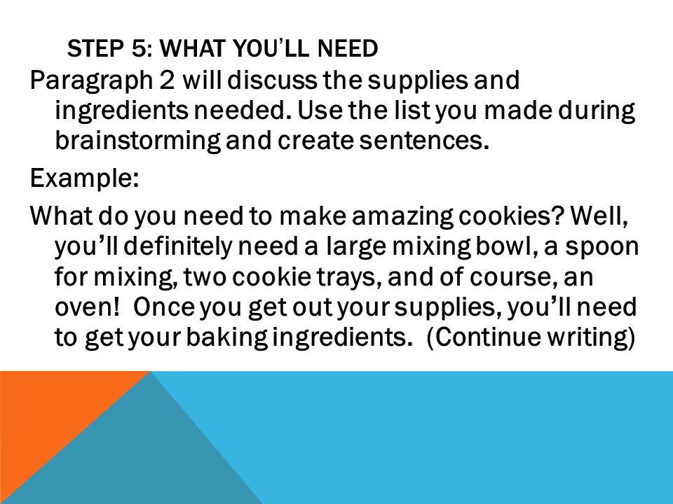STEP 5: WHAT YOU’LL NEED Paragraph 2 will discuss the supplies and ingredients needed.