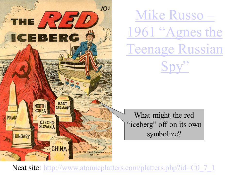 Mike Russo – 1961 Agnes the Teenage Russian Spy Neat site:   id=C0_7_1http://  id=C0_7_1 What might the red iceberg off on its own symbolize