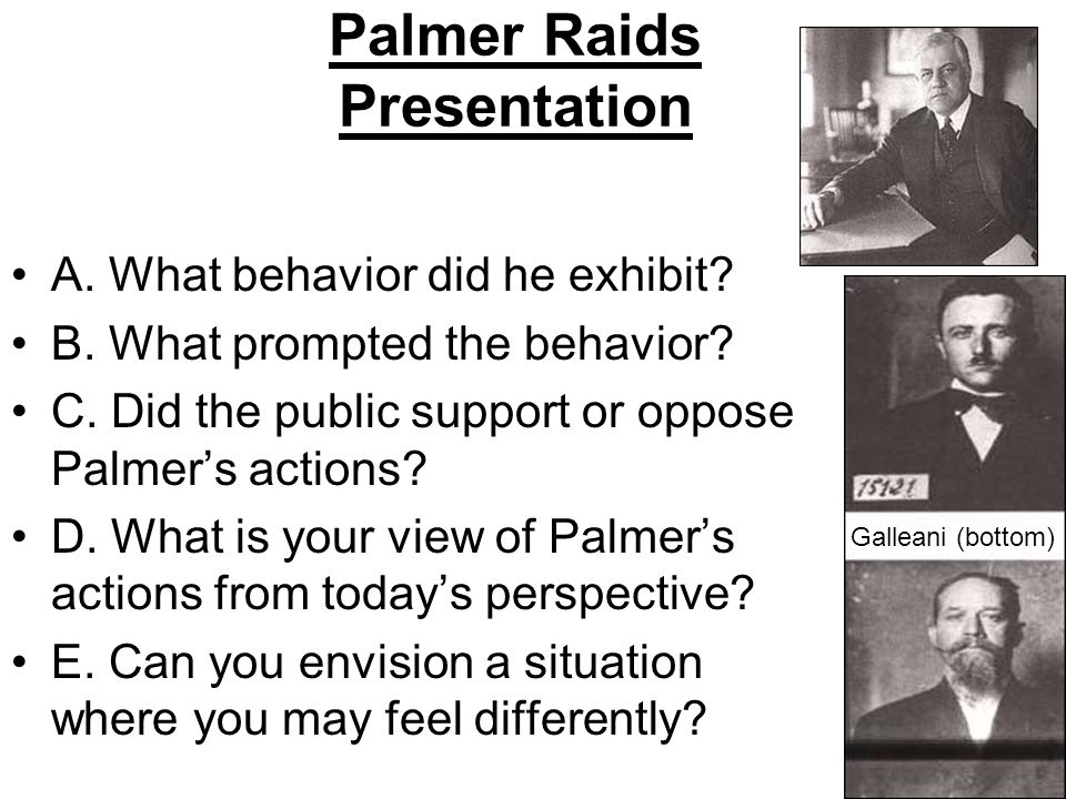 Palmer Raids Presentation A. What behavior did he exhibit.