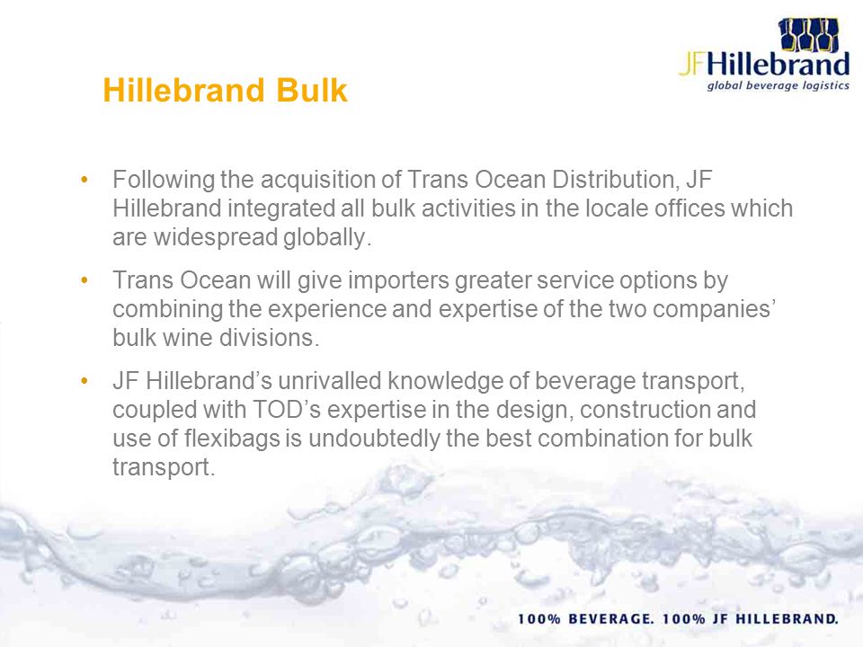 Following the acquisition of Trans Ocean Distribution, JF Hillebrand integrated all bulk activities in the locale offices which are widespread globally.