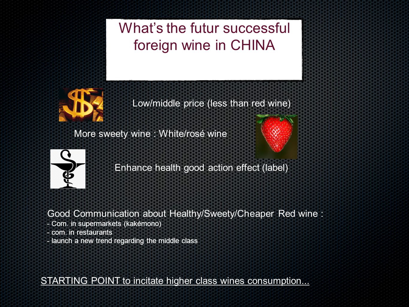 STARTING POINT to incitate higher class wines consumption...