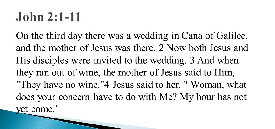 On the third day there was a wedding in Cana of Galilee, and the mother of Jesus was there.