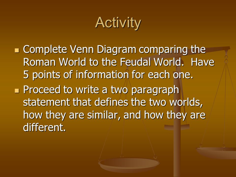 Activity Complete Venn Diagram comparing the Roman World to the Feudal World.