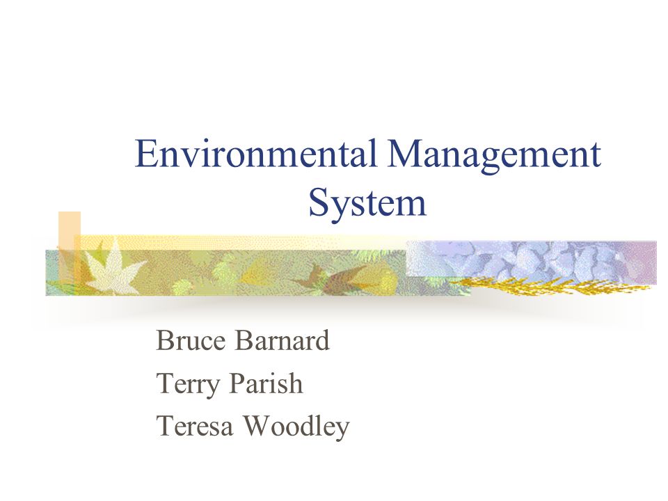 Environmental Management System Bruce Barnard Terry Parish Teresa Woodley