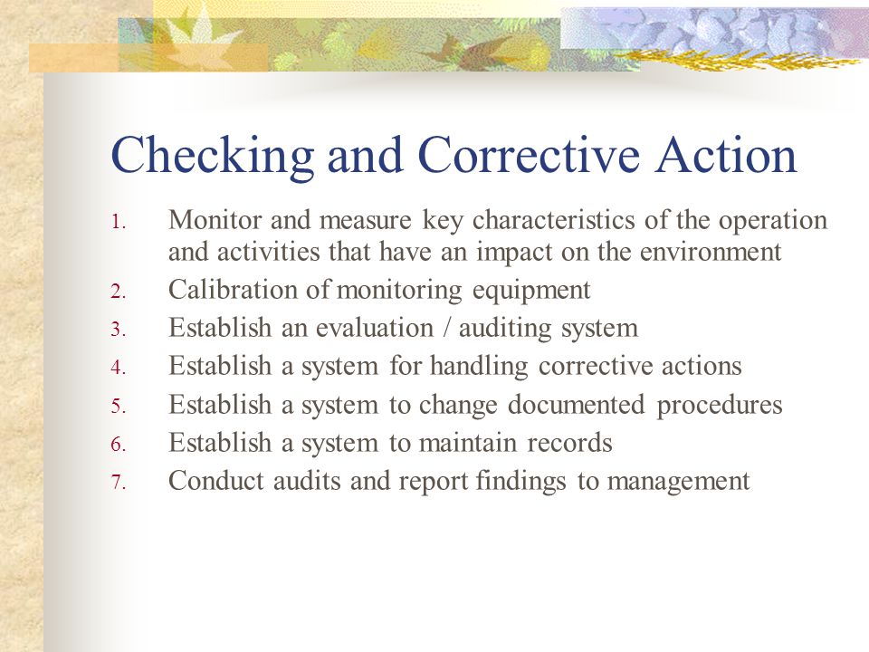 Checking and Corrective Action 1.