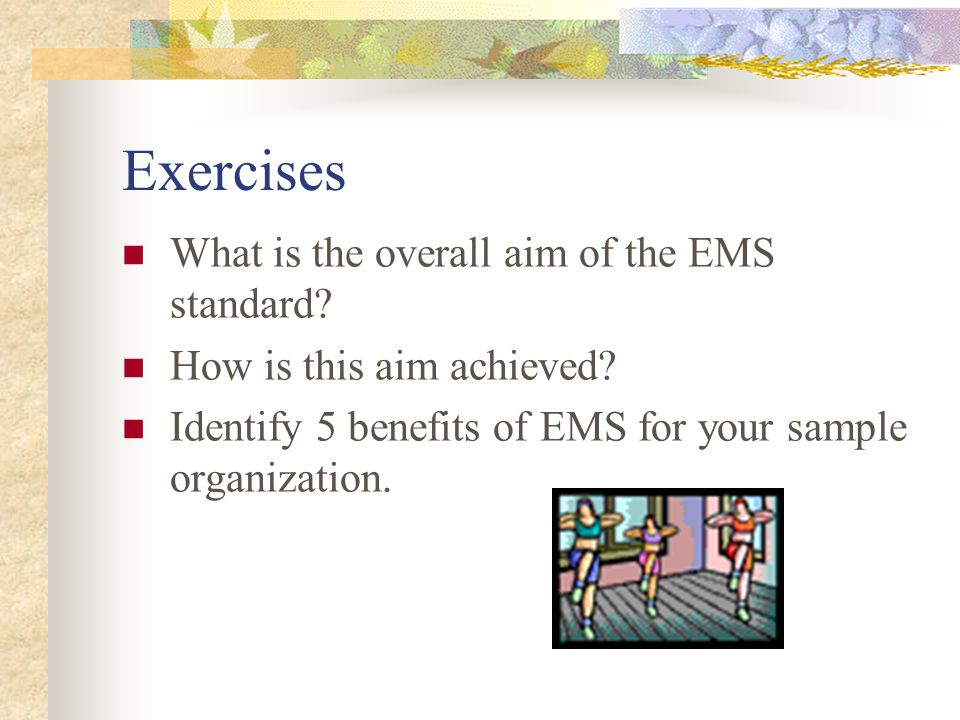 Exercises What is the overall aim of the EMS standard.