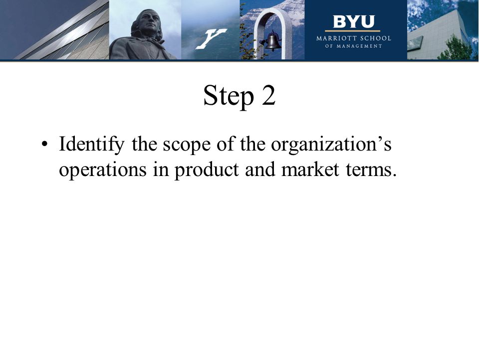 Step 2 Identify the scope of the organization’s operations in product and market terms.