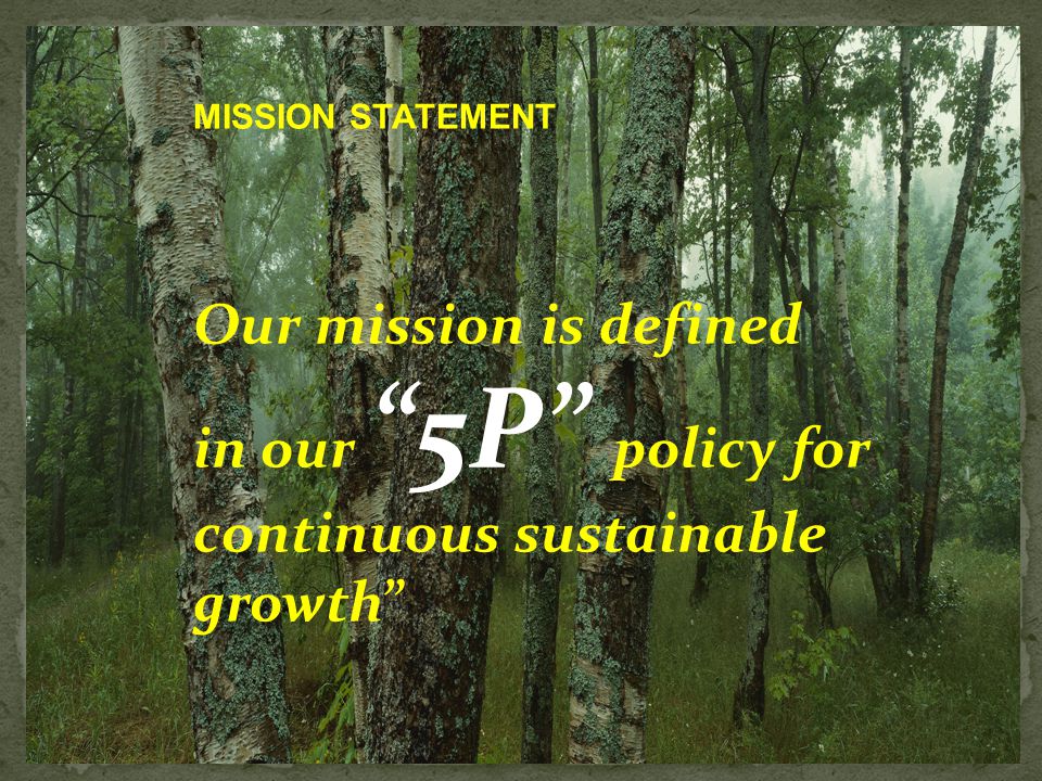 MISSION STATEMENT Our mission is defined in our 5P policy for continuous sustainable growth