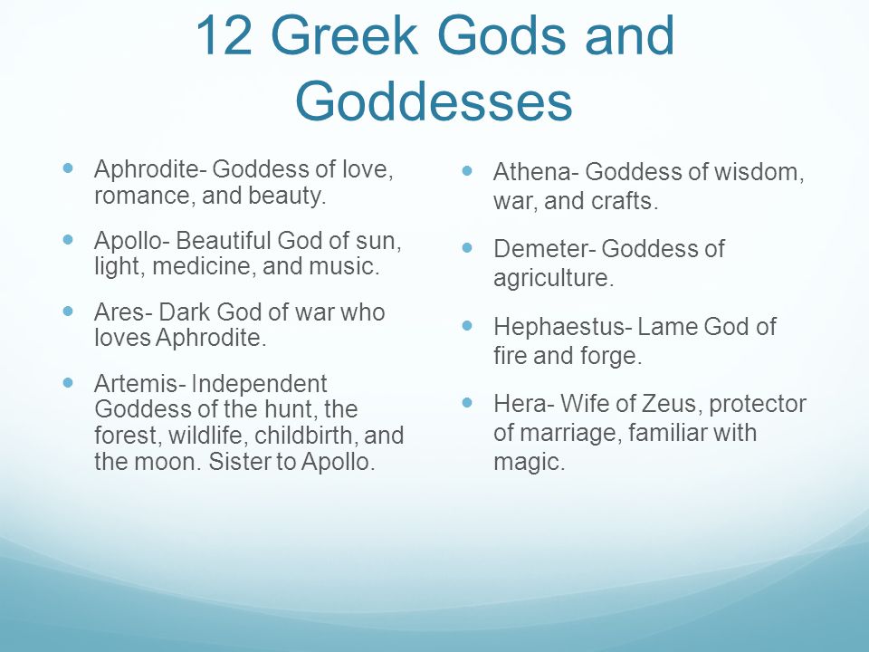12 Olympian Gods And Goddesses Chart