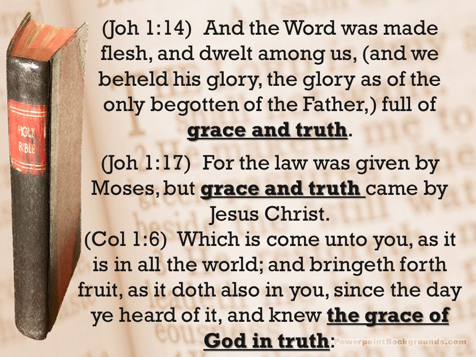 grace and truth (Joh 1:14) And the Word was made flesh, and dwelt among us, (and we beheld his glory, the glory as of the only begotten of the Father,) full of grace and truth.