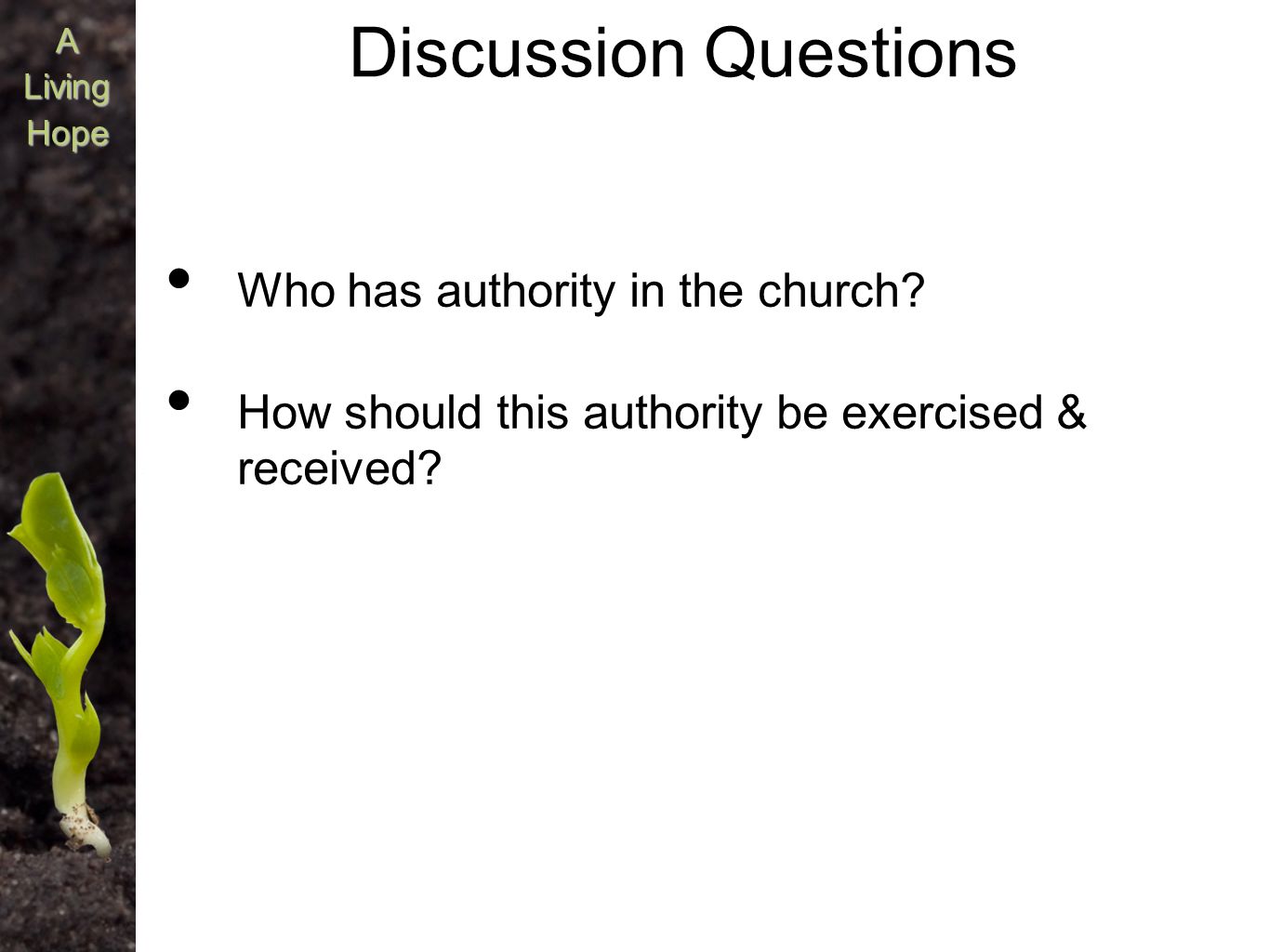 A Living Hope Discussion Questions Who has authority in the church.