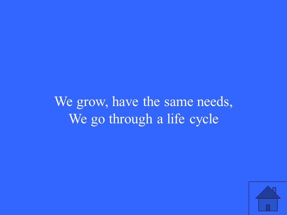 We grow, have the same needs, We go through a life cycle