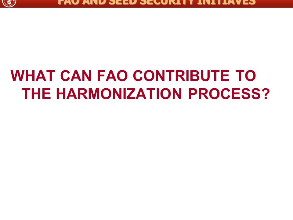 WHAT CAN FAO CONTRIBUTE TO THE HARMONIZATION PROCESS FAO AND SEED SECURITY INITIAVES