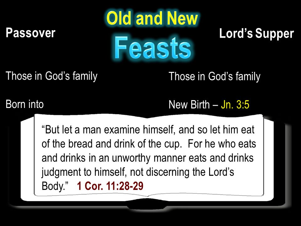 Passover Lord’s Supper Those in God’s family Born into Those in God’s family New Birth – Jn.