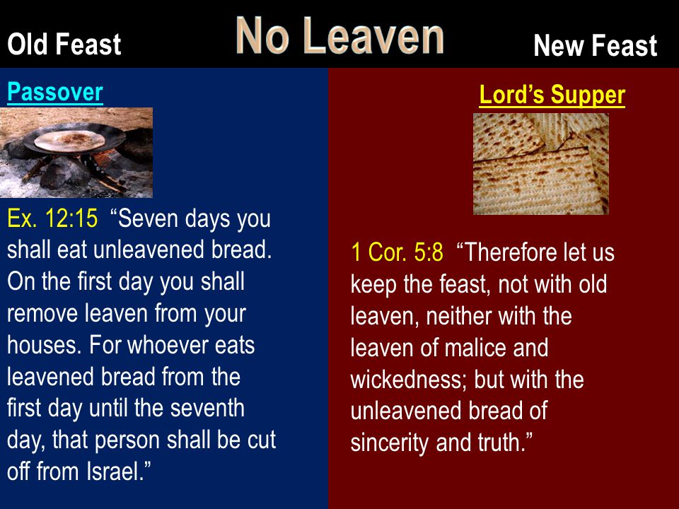 Old Feast New Feast Passover Ex. 12:15 Seven days you shall eat unleavened bread.