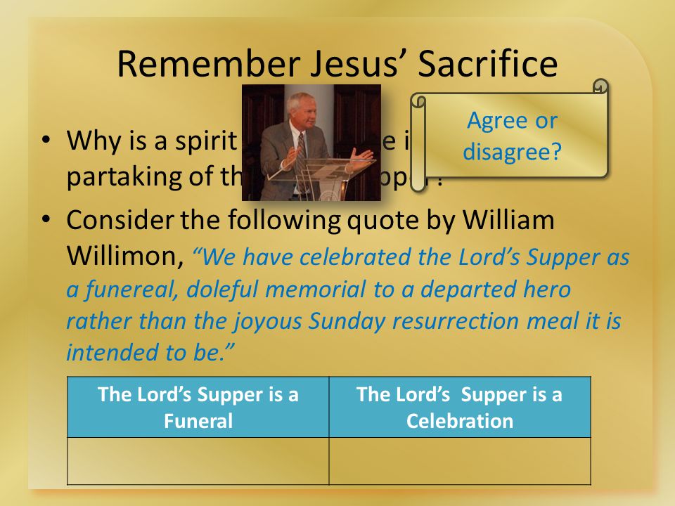 Remember Jesus’ Sacrifice Why is a spirit of reverence important when partaking of the Lord’s Supper.
