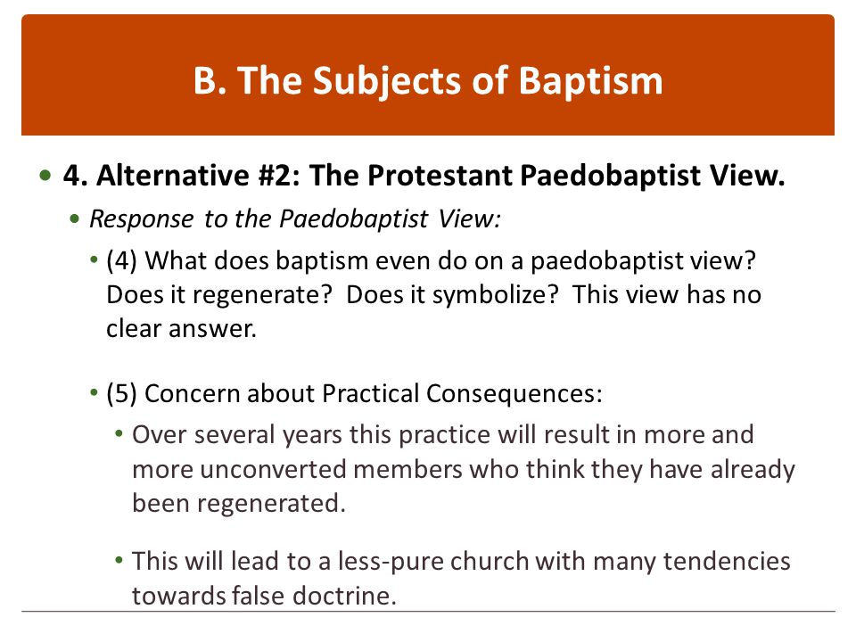 B. The Subjects of Baptism 4. Alternative #2: The Protestant Paedobaptist View.