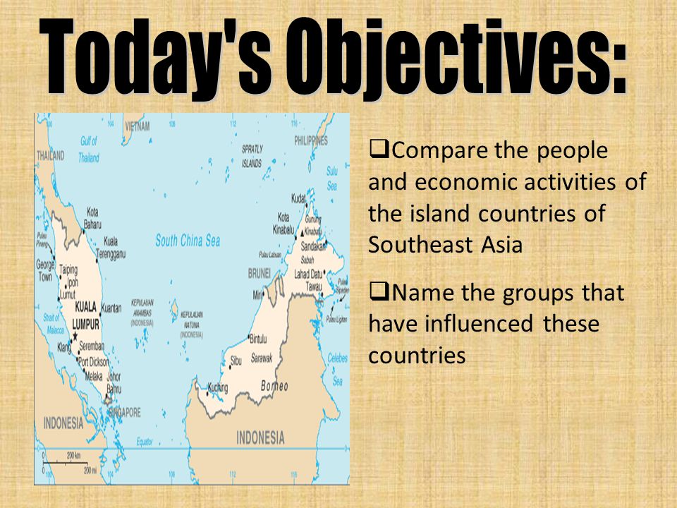  Compare the people and economic activities of the island countries of Southeast Asia  Name the groups that have influenced these countries