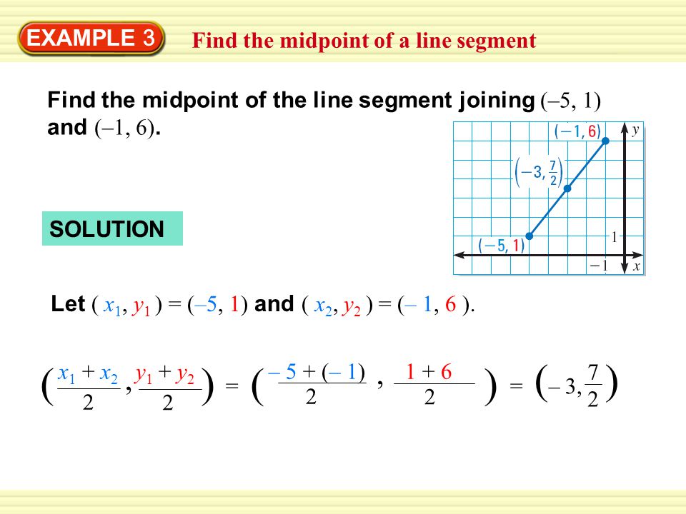 5 1 2 2 X 1 X 2 Y 1 Y 2 2 2 Find The Midpoint Of A Line Segment Example 3 Let X 1 Y 1 5 1 And X 2 Y 2 1 Ppt Download