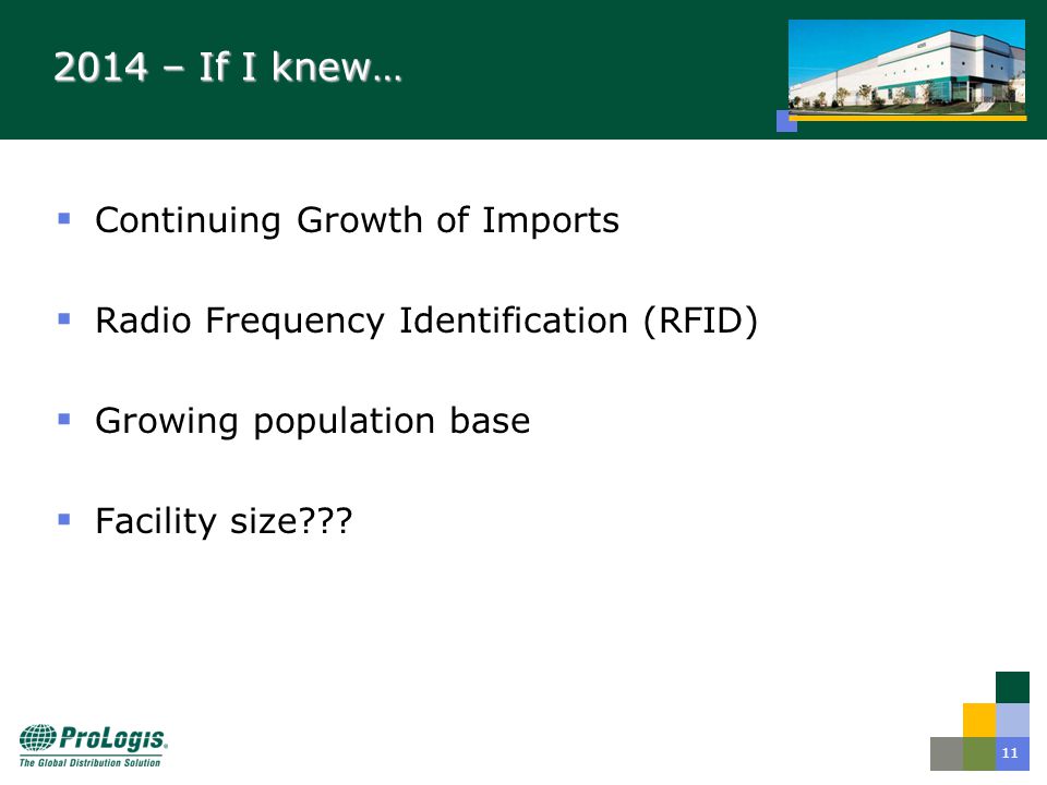 – If I knew…  Continuing Growth of Imports  Radio Frequency Identification (RFID)  Growing population base  Facility size