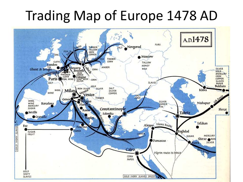 Trading Map of Europe 1478 AD