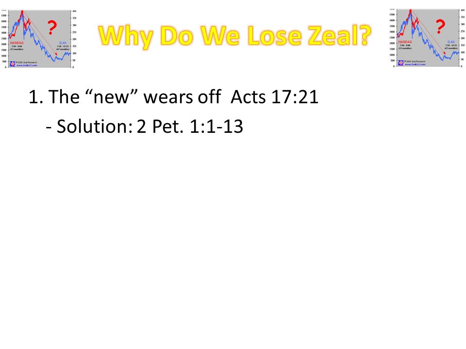 1. The new wears off Acts 17:21 - Solution: 2 Pet. 1:1-13