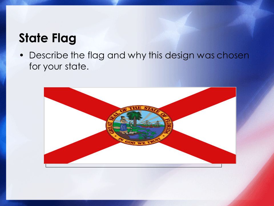 State Flag Describe the flag and why this design was chosen for your state. Add a picture here.