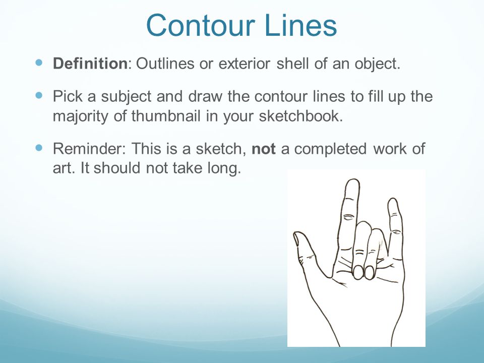Contour Lines Definition: Outlines or exterior shell of an object.