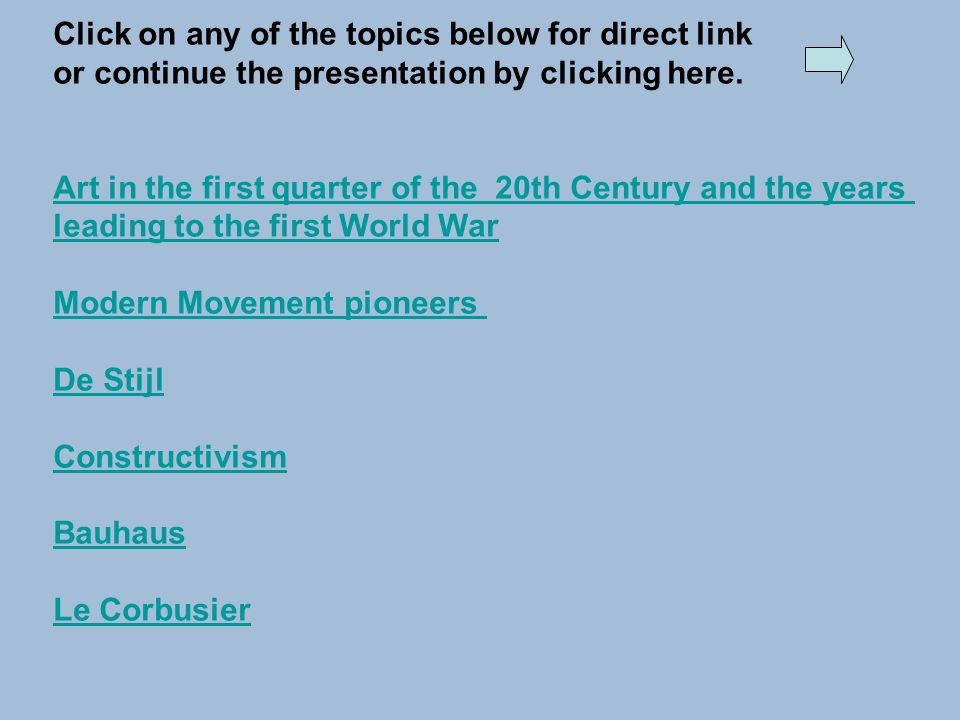 Click on any of the topics below for direct link or continue the presentation by clicking here.