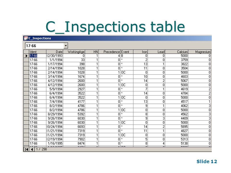 Slide 12 C_Inspections table