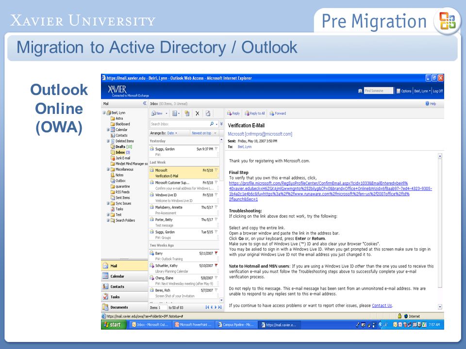 Migration to Active Directory / Outlook Outlook Online (OWA)