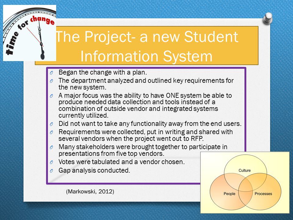 The Project- a new Student Information System O Began the change with a plan.