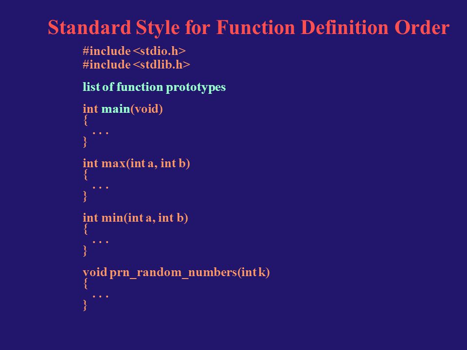 #include list of function prototypes int main(void) {...