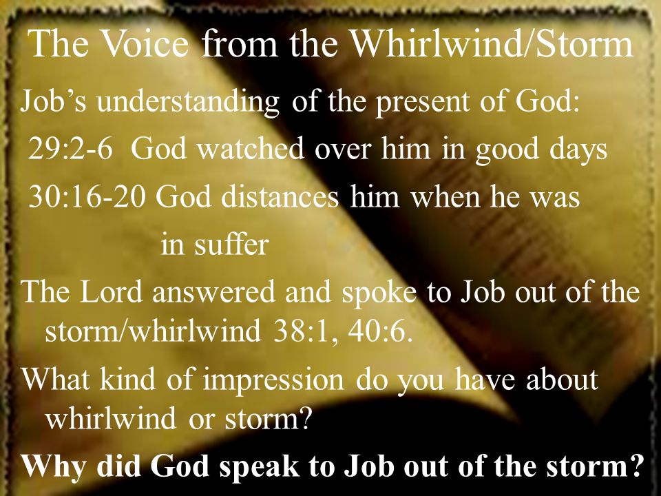 Image result for why did god speak to job out of the storm