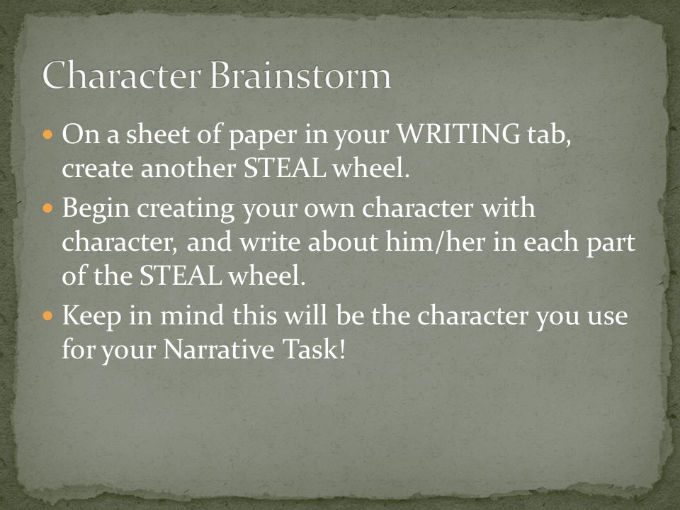 On a sheet of paper in your WRITING tab, create another STEAL wheel.