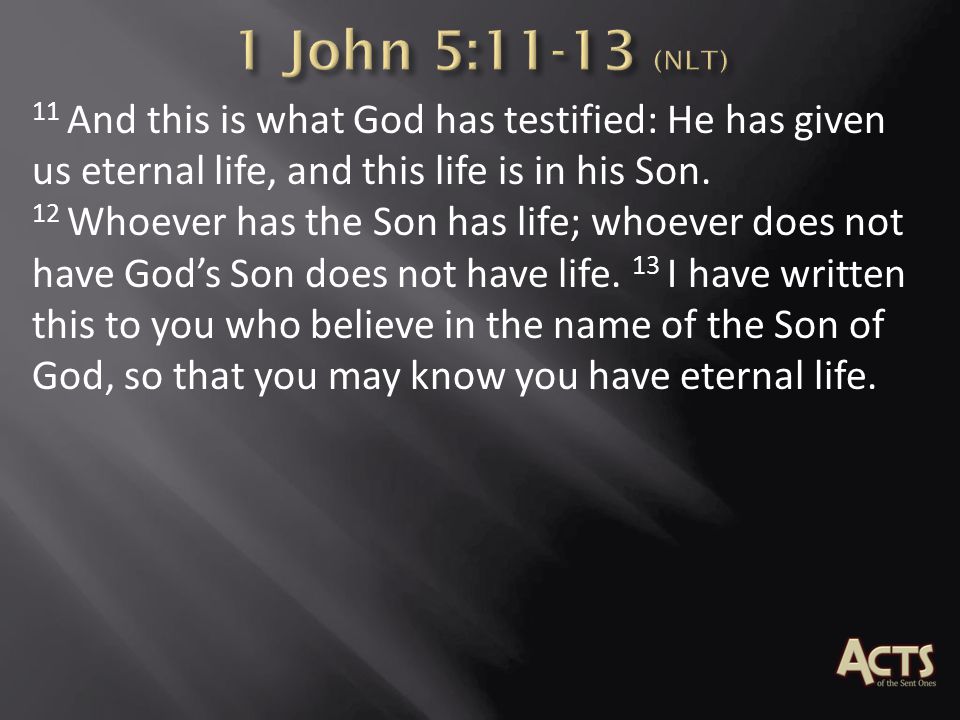 11 And this is what God has testified: He has given us eternal life, and this life is in his Son.
