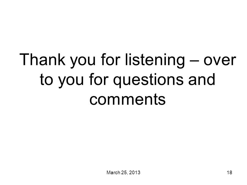 March 25, Thank you for listening – over to you for questions and comments