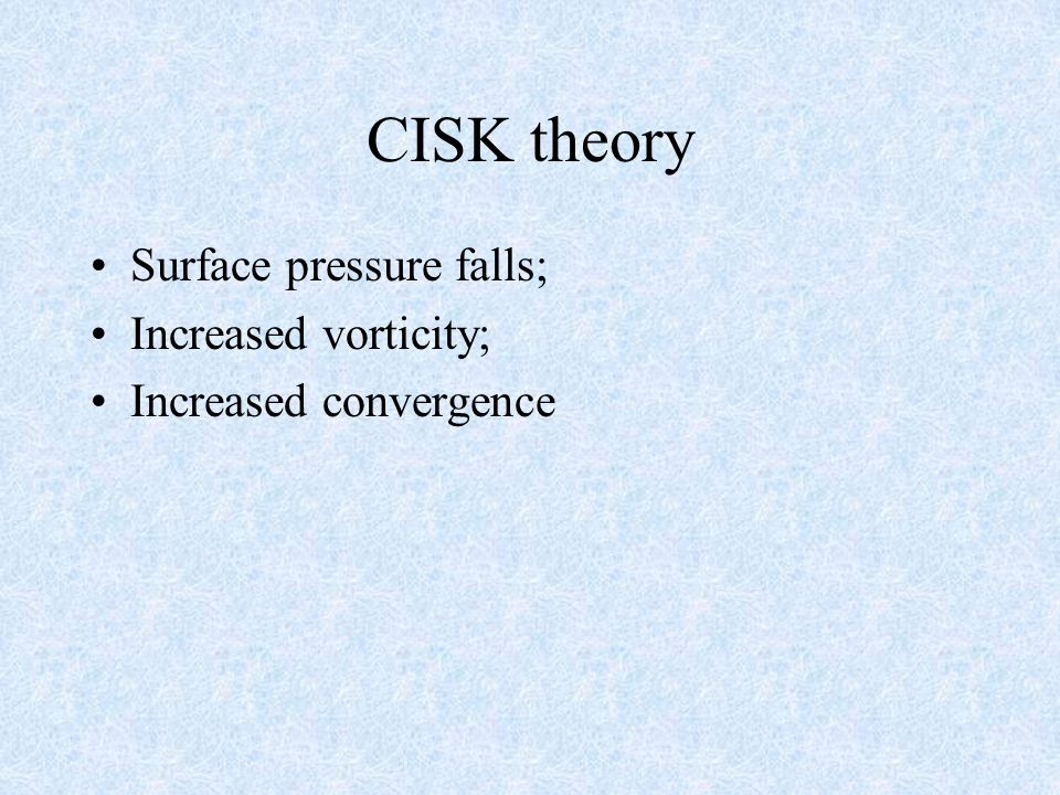 CISK theory Surface pressure falls; Increased vorticity; Increased convergence