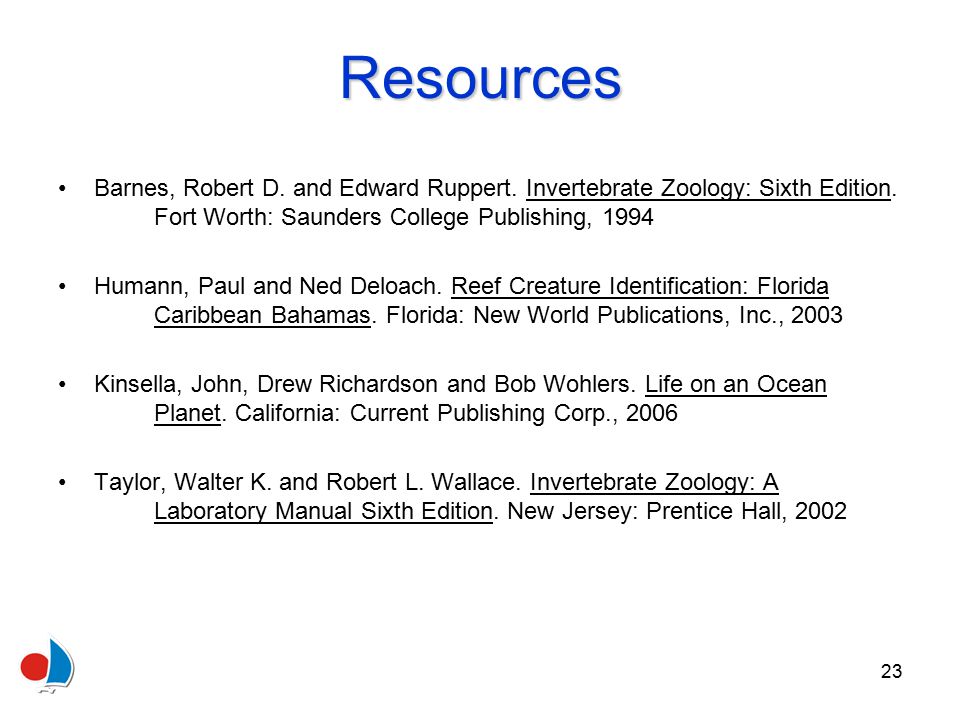 23 Resources Barnes, Robert D. and Edward Ruppert.
