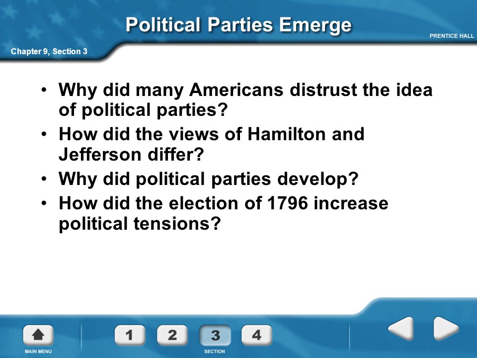 Chapter 9, Section 3 Political Parties Emerge Why did many Americans distrust the idea of political parties.