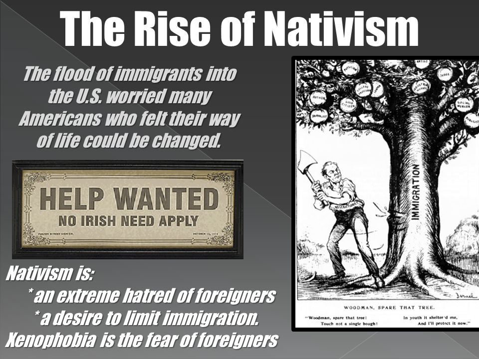 The Rise of Nativism The flood of immigrants into the U.S.