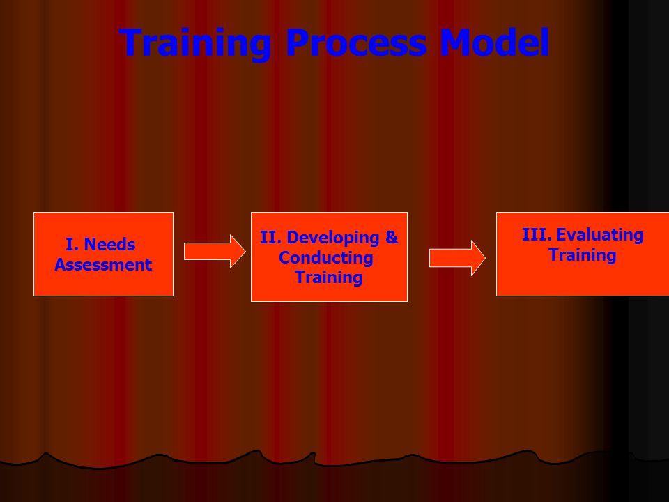 Training Process Model I. Needs Assessment II. Developing & Conducting Training III.