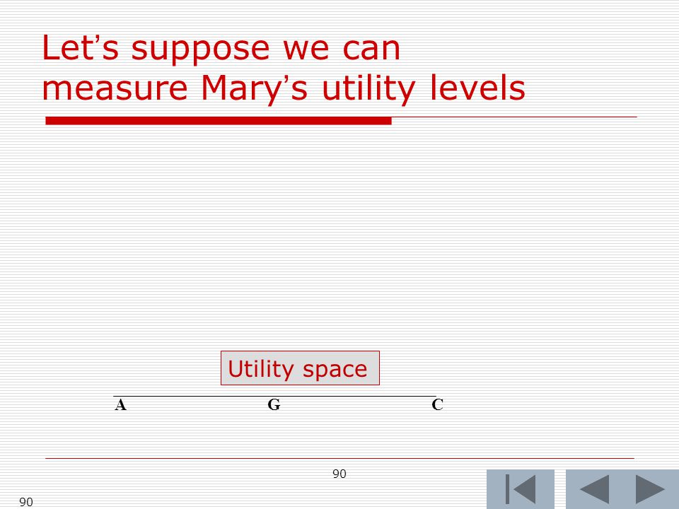 90 AG C Utility space Let’s suppose we can measure Mary’s utility levels