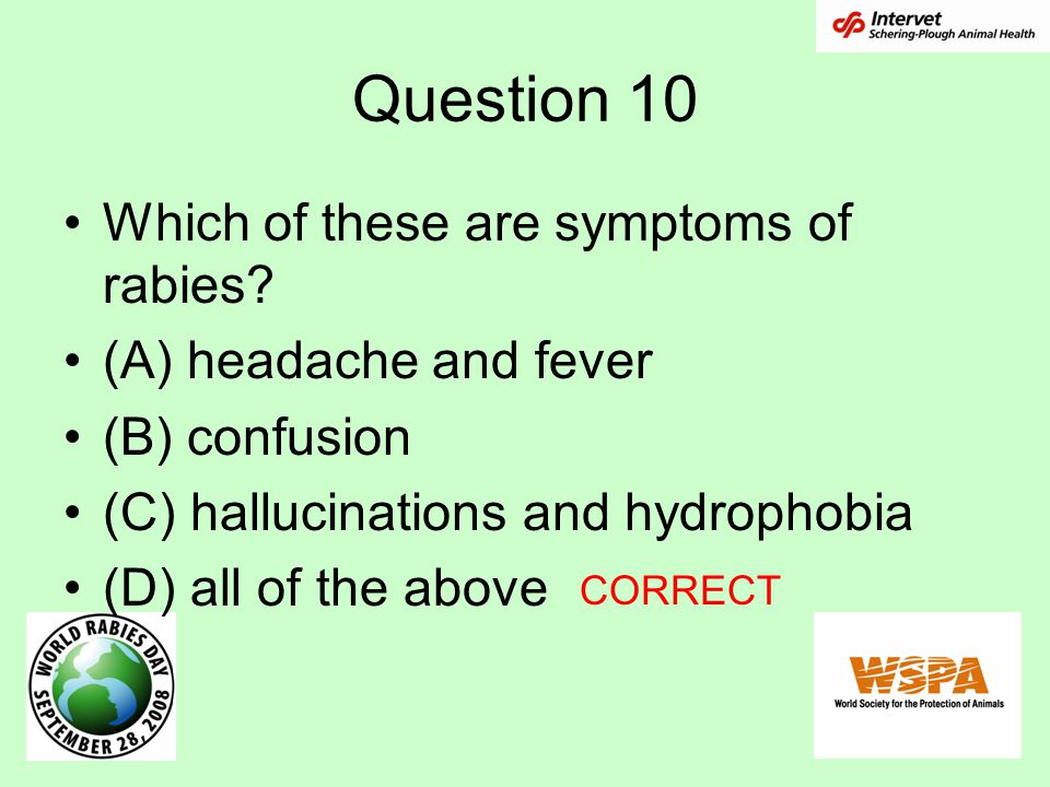 Question 10 Which of these are symptoms of rabies.