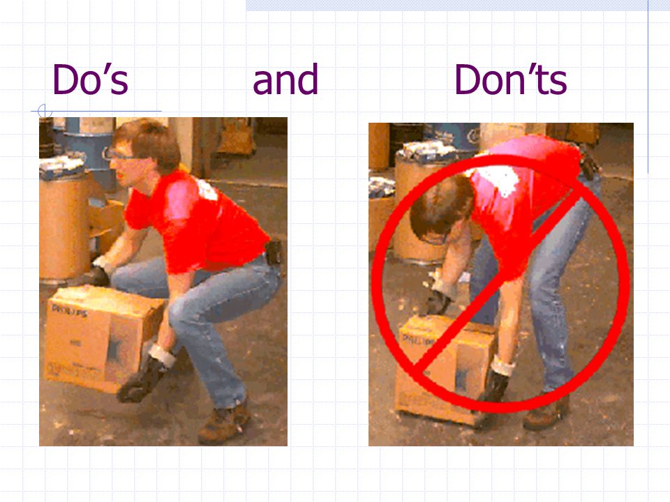 Placing Boxes on Pallets Potential Hazards: Employees repeatedly bend forward at the waist to place boxes on the lowest level of pallets.