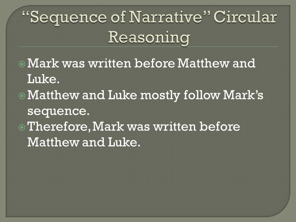  Mark was written before Matthew and Luke.  Matthew and Luke mostly follow Mark’s sequence.