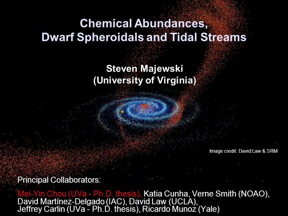 Chemical Abundances, Dwarf Spheroidals and Tidal Streams Steven Majewski (University of Virginia) Principal Collaborators: Mei-Yin Chou (UVa - Ph.D.